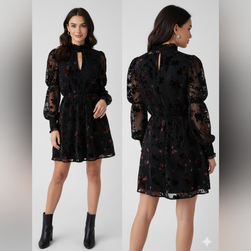 French‎ Connection Women's Guthern High Neck Floral Burnout Mini Dress